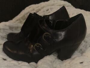 BOC Born Concept Womens Zip Double Monk Strap Booties Heel Black Sz 7M BC3564